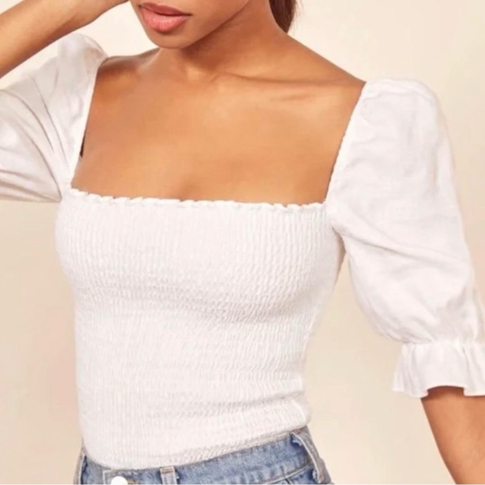 Reformation white linen puff sleeve clementine top xs